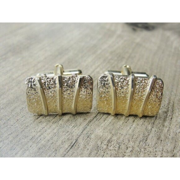 Cufflinks Gold Tone Textured Tux Shirt Dress Suit Vintage - Picture 3 of 7